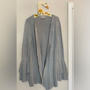 Loft oversized comfy ruffle sleeve cardigan large work office grey knit sweater